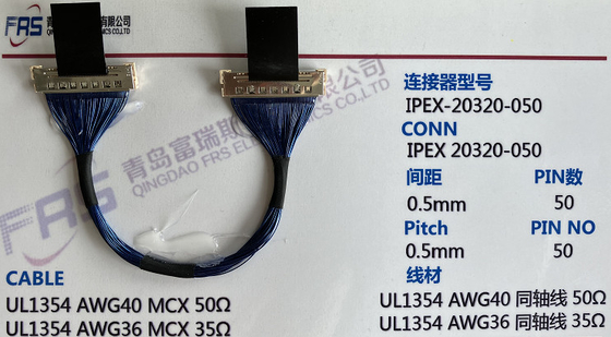 50 Mikro-Koaxialkabel-Versammlung 0.5mm LVDS Pin Awgs 36 Fernsehen