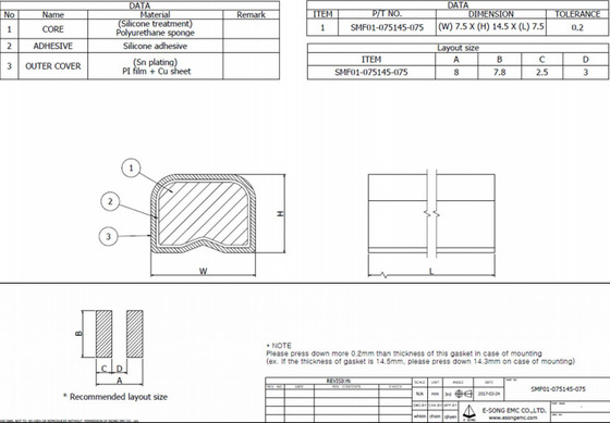 Leitfähige Ebene SN Überzug-EMI Foam Gaskets 14.5mm runzelte