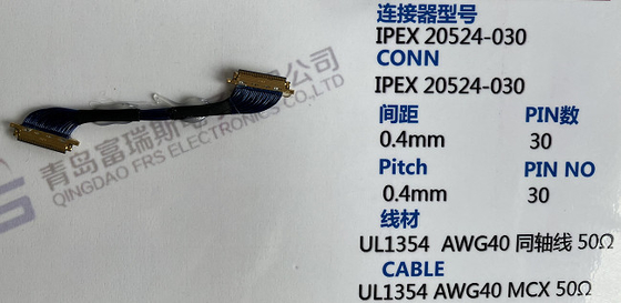 30 Jacke Pin 50 Pin Electrical Harness Assembly 0.4mm LVDS 40 Pin Cable Ultra Thin Black